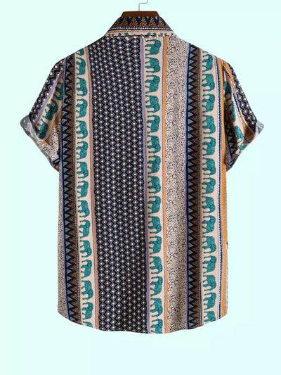 Elefantenhemd mit geometrischem Druck und strukturierter Baumwolle
