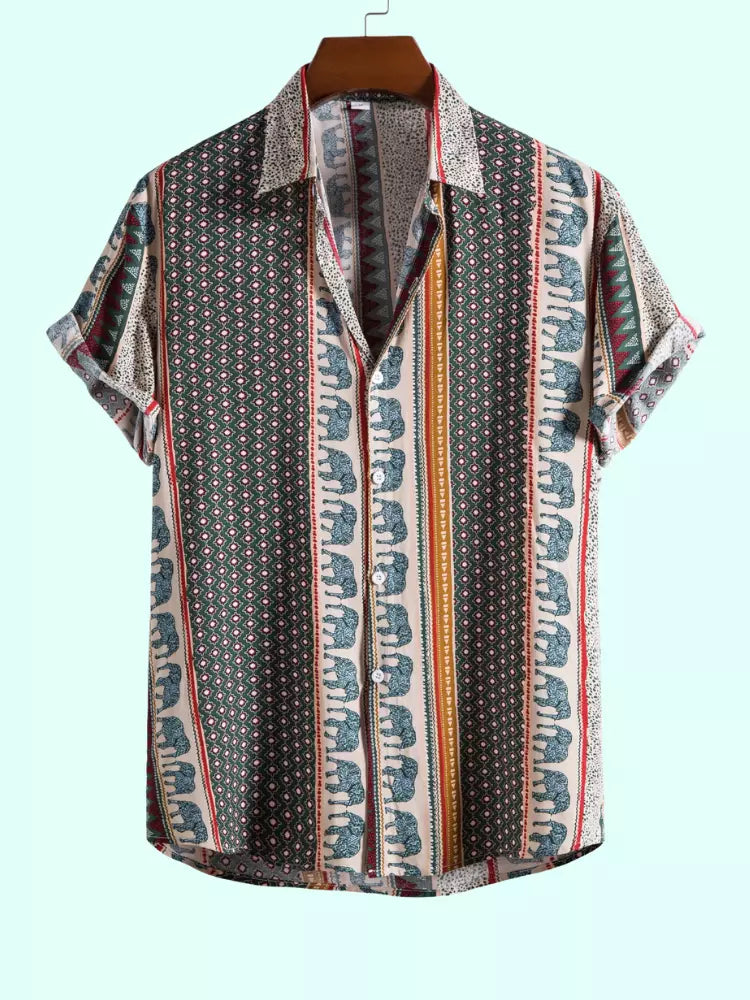 Elefantenhemd mit geometrischem Druck und strukturierter Baumwolle