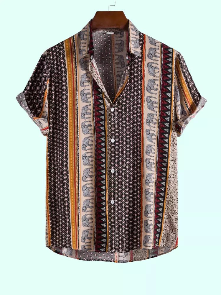 Elefantenhemd mit geometrischem Druck und strukturierter Baumwolle