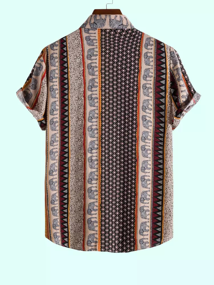Elefantenhemd mit geometrischem Druck und strukturierter Baumwolle