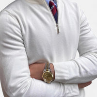 Herren Half-Zip Pullover mit Stehkragen für Frühling und Business-Casual in Weiß