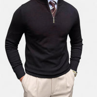 Herren Half-Zip Pullover mit Stehkragen für Frühling und Business-Casual in Schwarz