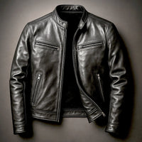 Herren Jacke Vintage Bikerjacke Mit Reißverschluss Stehkragen – Robuste Jacke Herren Für Alltag Und Freizeit in Biker Schwarz