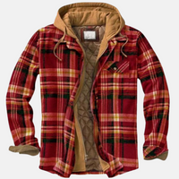 Herren Kariertes Jackett mit Knopfleiste Lässige Warme Freizeitjacke in Rot/Khaki