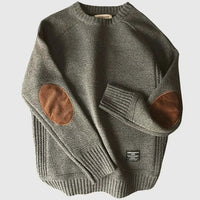 Herren Klassischer Strickpullover mit Ellbogenpatches Warmer Winterpullover in Grau
