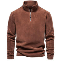 Herren Klassisches Sweatshirt mit Viertelreißverschluss Komfortabler Freizeitpullover in Braun