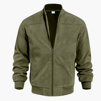 Herren Wildleder Bomberjacke Lässige Übergangsjacke mit Zipper Modernes Design in Grün