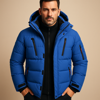 Herren Winterjacke Robust Dick Gefüttert Winddicht für Kalte Tage in Blau