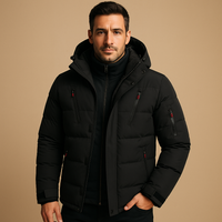 Herren Winterjacke Robust Dick Gefüttert Winddicht für Kalte Tage in Schwarz