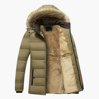 Herren Winterjacke mit Kapuze und warmem Innenfutter für kalte Tage in Khaki