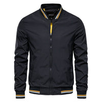 Herrenjacke Bomber Unifarben Mit Kontrast Rippbündchen - Bequeme Jacke Herren Für Alltag Und Freizeit in Schwarz