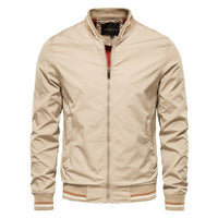 Herrenjacke Bomber Unifarben Mit Kontrast Rippbündchen - Bequeme Jacke Herren Für Alltag Und Freizeit in Beige