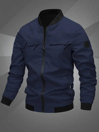 Herrenjacke Bomberjacke Regular Fit mit Baseballkragen – Lässige Collegejacke für Freizeit und Sport in Marineblau