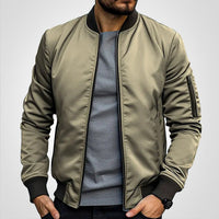 Herrenjacke Klassische Bomberjacke Übergangsjacke mit Rippbündchen und Reißverschluss für Stil und Komfort in Khaki