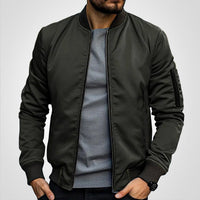 Herrenjacke Klassische Bomberjacke Übergangsjacke mit Rippbündchen und Reißverschluss für Stil und Komfort in Olivgrün