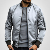 Herrenjacke Klassische Bomberjacke Übergangsjacke mit Rippbündchen und Reißverschluss für Stil und Komfort in Hellgrau