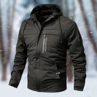 Herrenjacke Wasserdicht Gefüttert Mit Kapuze Sportlich Modern Für Kalte Tage in Schwarz