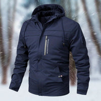 Herrenjacke Wasserdicht Gefüttert Mit Kapuze Sportlich Modern Für Kalte Tage in Dunkelblau