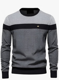 Herrenpullover Colorblock Rundhals Modern, Komfortabel für Freizeitaktivitäten, Stilvoller Look in Grau und Dunkelgrün in Dunkelgrau