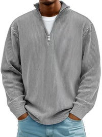 Herrenpullover Mit Half-Zip Stehkragen, Lockerer Schnitt, Moderner Stil Für Freizeit Und Alltag in Grau