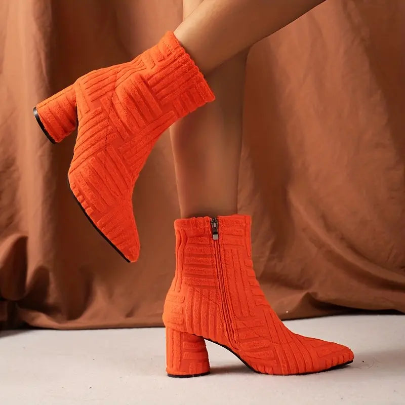 Modische Damenstiefel mit klobigem Absatz in Uni-Farben