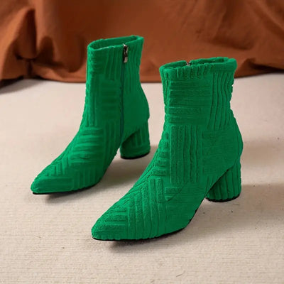 Modische Damenstiefel mit klobigem Absatz in Uni-Farben