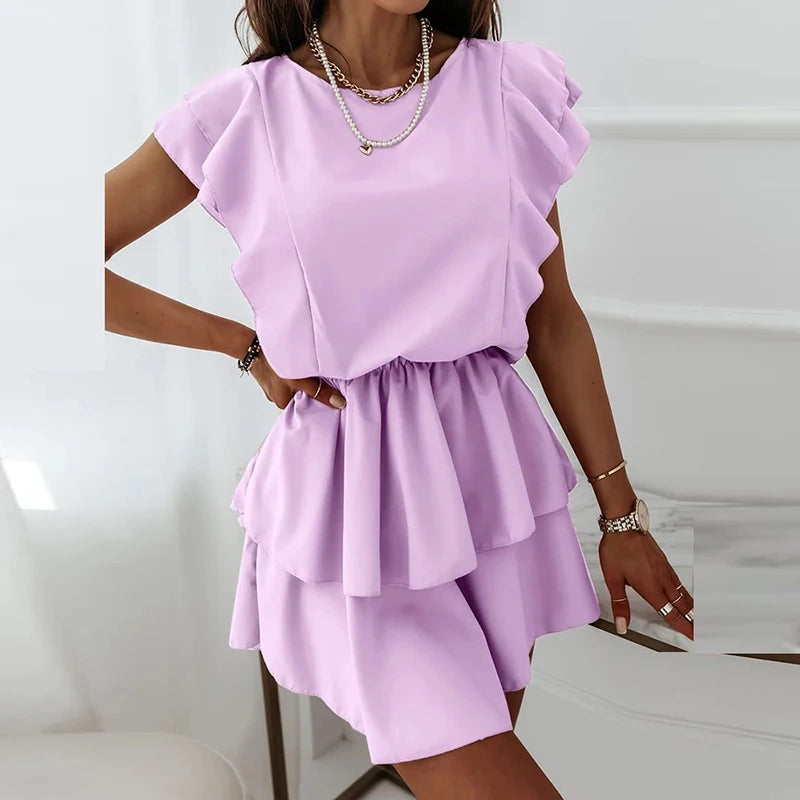 Kamibara | Luftiges Kurzarmkleid mit Rüschen für Frauen