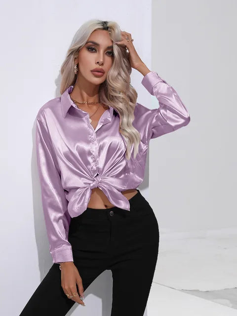 Broose® | Elegante weite Satinbluse mit langen Ärmeln