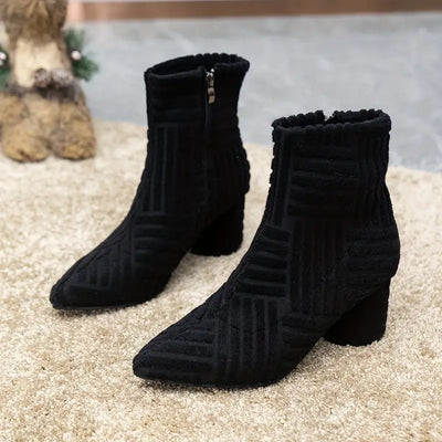 Modische Damenstiefel mit klobigem Absatz in Uni-Farben