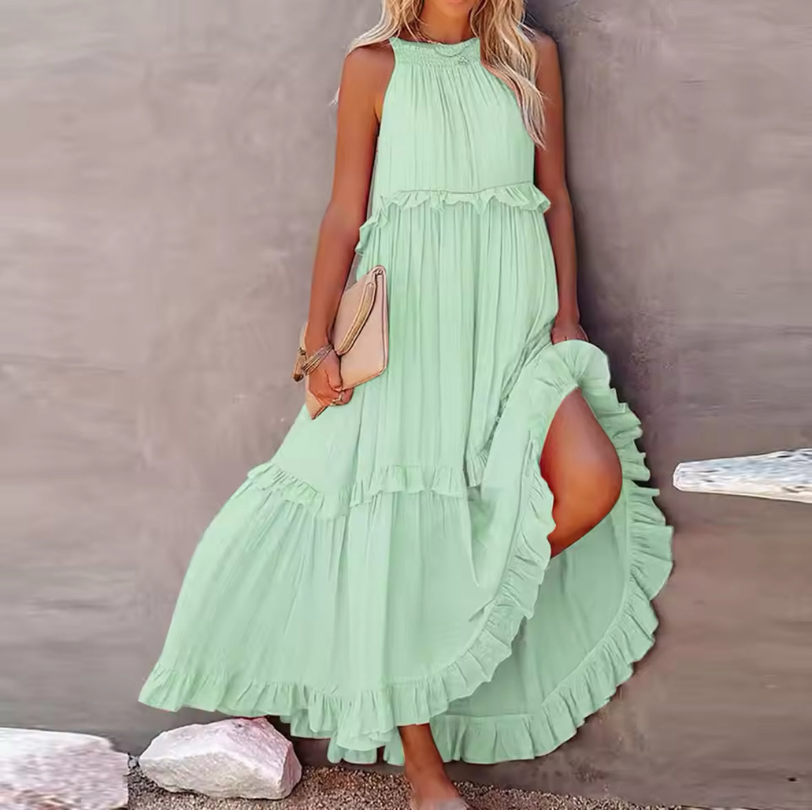 Ärmelloses Sommerkleid wit Bauchabdeckung