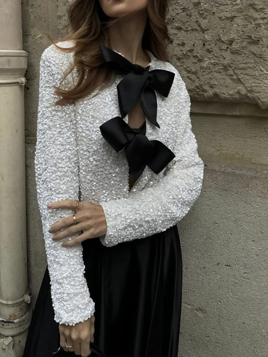 Brokenshire® | Paillettenbluse mit Schleifen