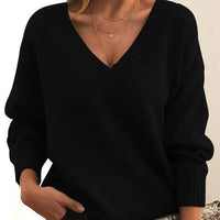 Mordane – Eleganter Langarm Pullover Mit V-Ausschnitt in Schwarz