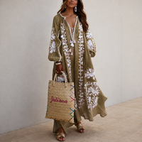 Nelia - Lockeres Boho-Sommerkleid mit Blumenprint in Khaki