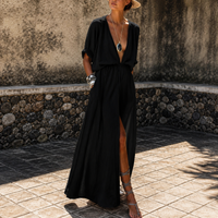 Nicole - Schickes langes Kleid mit markantem Seitenschlitz in Schwarz