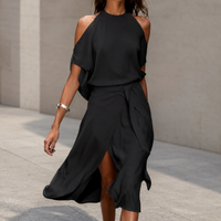Celestine - Midikleid mit ungleichmäßigem Saum in Schwarz