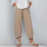 Leila | Damen Baumwollhose Sommer Natürlich Leicht Komfort Casual in Khaki