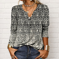 Katharina - Langarm-Boho-Bluse mit V-Ausschnitt in Grau