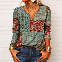 Katharina - Langarm-Boho-Bluse mit V-Ausschnitt in Weinrot