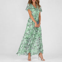 Lea - Ein vielseitiges Blumen-Midikleid für jede Gelegenheit in Grün