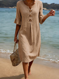 Deborah - Schickes Kleid mit Rüschenärmeln in Khaki