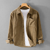 Ronald - Schlichtes Herrenhemd mit Tasche in Beige
