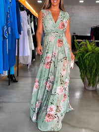 Hana - Lockeres Ärmelloses Blumenkleid in Grün