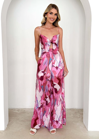 Isadora | Damen Ärmelloser Cut-Out Jumpsuit mit Taschen in Magenta