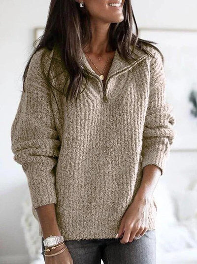 Damen-Strickpullover mit V-Ausschnitt und Reißverschluss