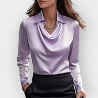 Sofia | Damen Bluse Wasserfallkragen Fließend Feminin Elegant Casual in Lavendel