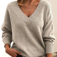 Mordane – Eleganter Langarm Pullover Mit V-Ausschnitt in Hellgrau