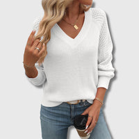 Lea | Eleganter V-Ausschnitt Pullover in Weiß