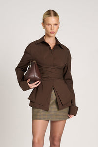 Milea | Damen Bluse Elegant Feminin Casual Modern Alltag Vielseitig in Braun