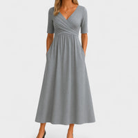 Elsa | Damen Wickelkleid V-Ausschnitt Schmeichelnd Elegant Feminin in Grau