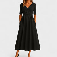 Elsa | Damen Wickelkleid V-Ausschnitt Schmeichelnd Elegant Feminin in Schwarz